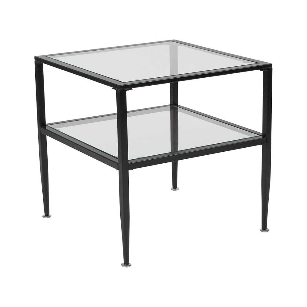 Newport Collection Glass End Table with Black Metal Frame