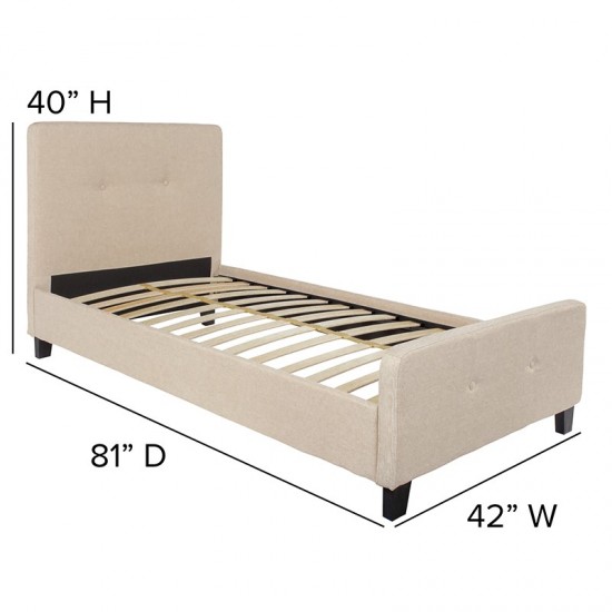 Tribeca Twin Size Tufted Upholstered Platform Bed in Beige Fabric