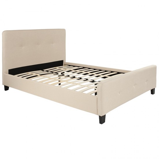 Tribeca Full Size Tufted Upholstered Platform Bed in Beige Fabric