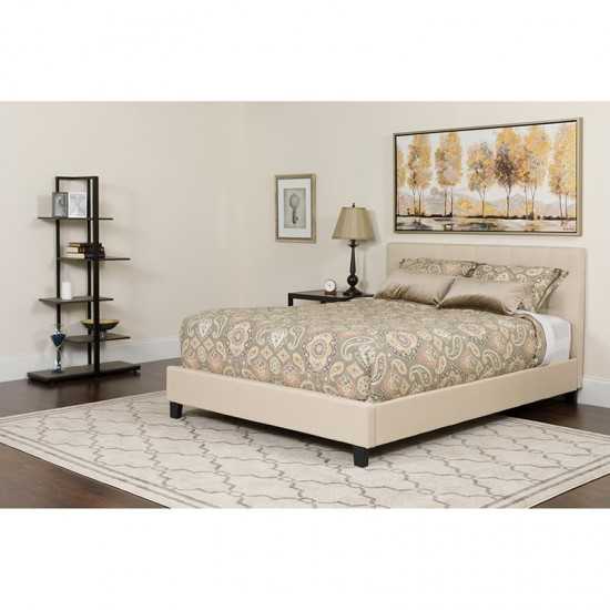 Tribeca Full Size Tufted Upholstered Platform Bed in Beige Fabric