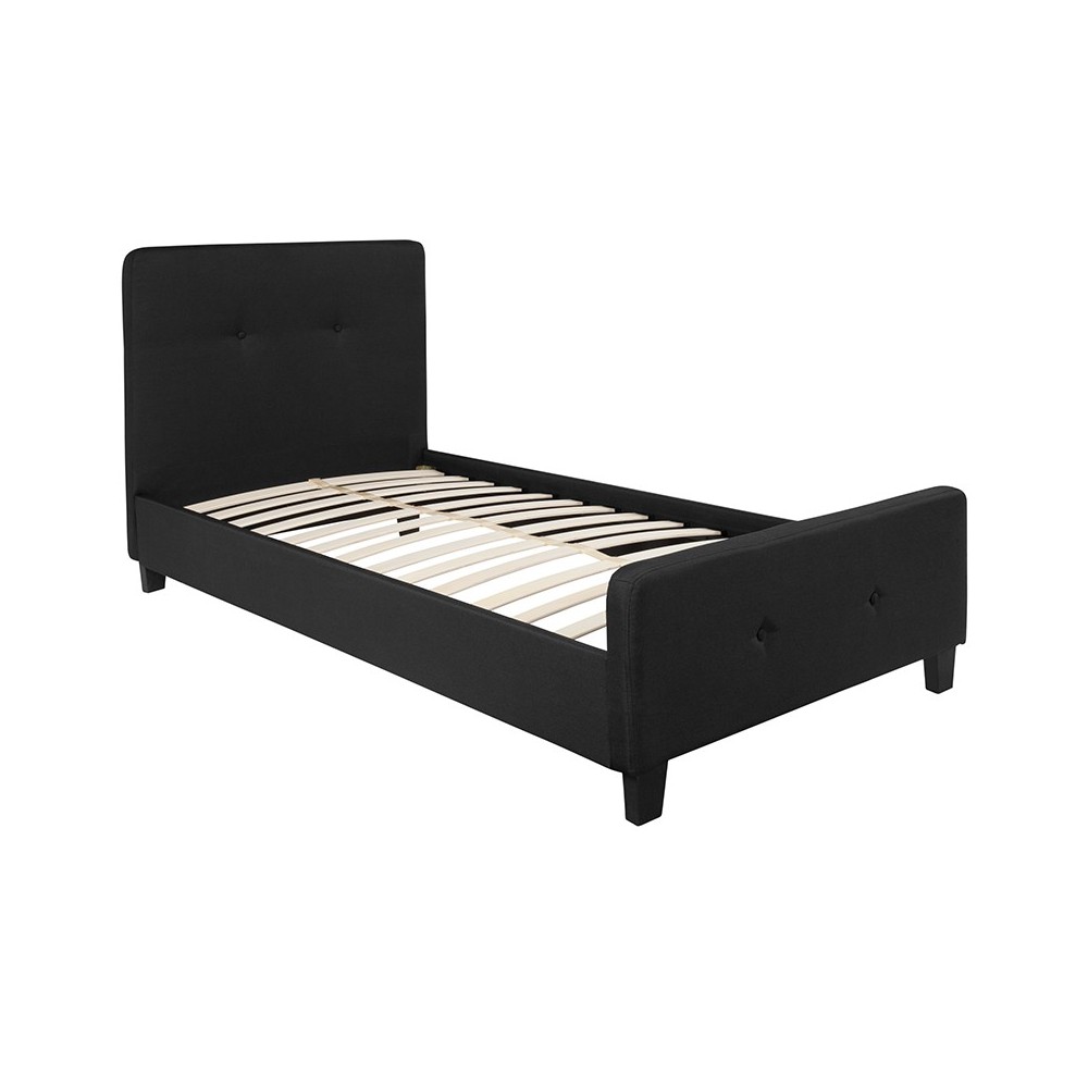 Tribeca Twin Size Tufted Upholstered Platform Bed in Black Fabric