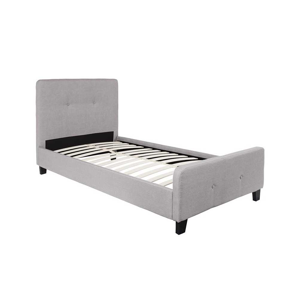 Tribeca Twin Size Tufted Upholstered Platform Bed in Light Gray Fabric