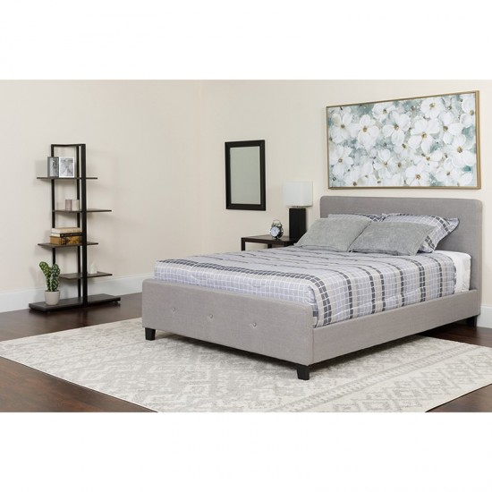 Tribeca Twin Size Tufted Upholstered Platform Bed in Light Gray Fabric