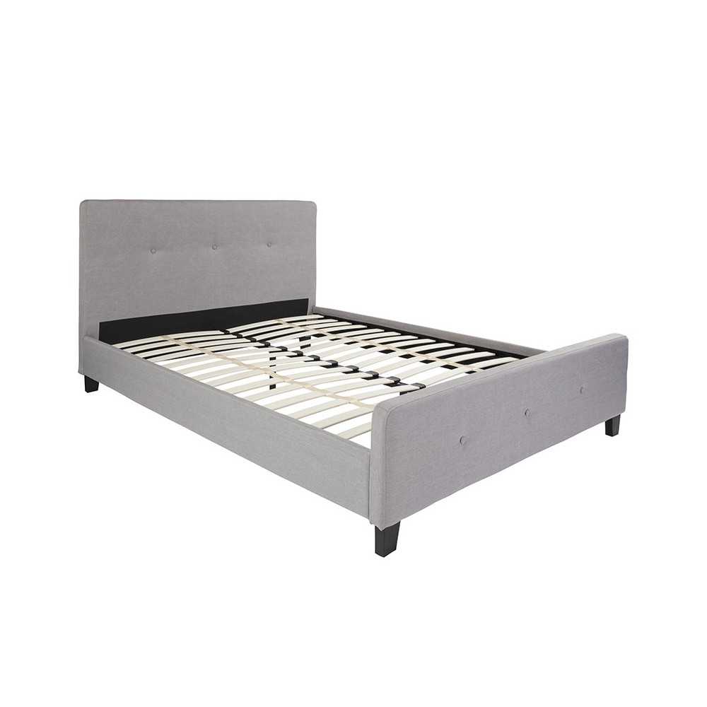 Tribeca Queen Size Tufted Upholstered Platform Bed in Light Gray Fabric Tribeca Queen Size Tufted Upholstered Platform Bed in Light Gray Fabric