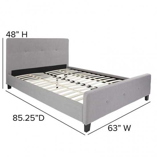Tribeca Queen Size Tufted Upholstered Platform Bed in Light Gray Fabric