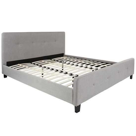 Tribeca King Size Tufted Upholstered Platform Bed in Light Gray Fabric