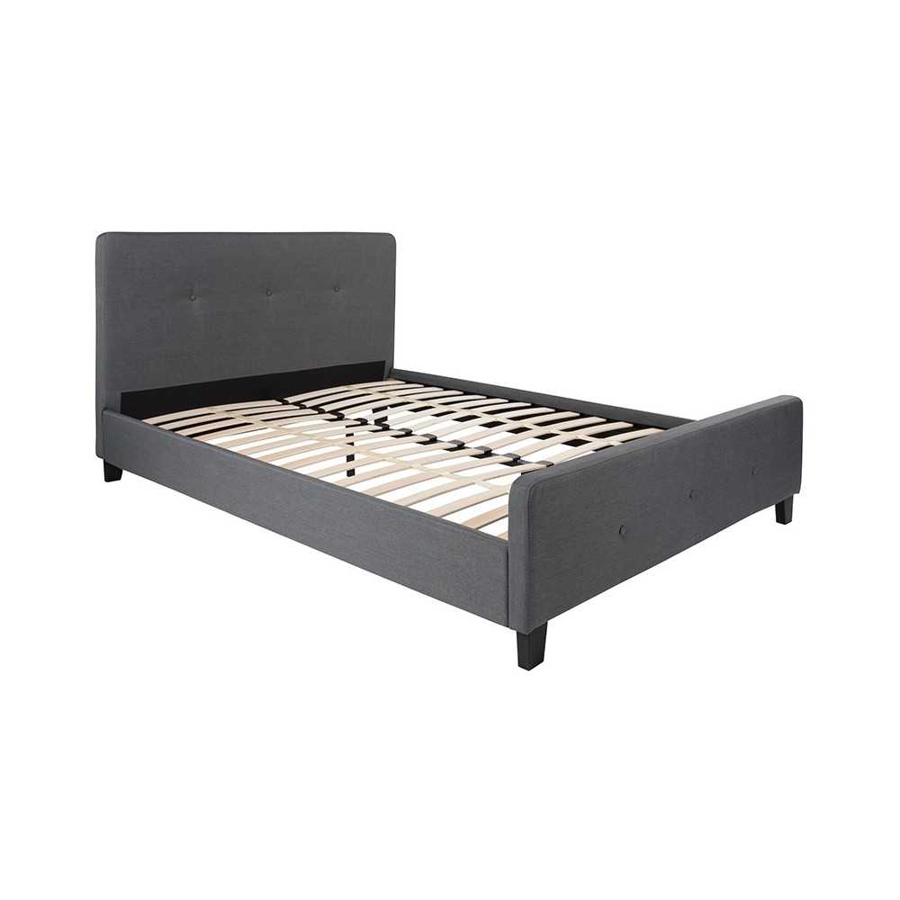 Tribeca Queen Size Tufted Upholstered Platform Bed in Dark Gray Fabric