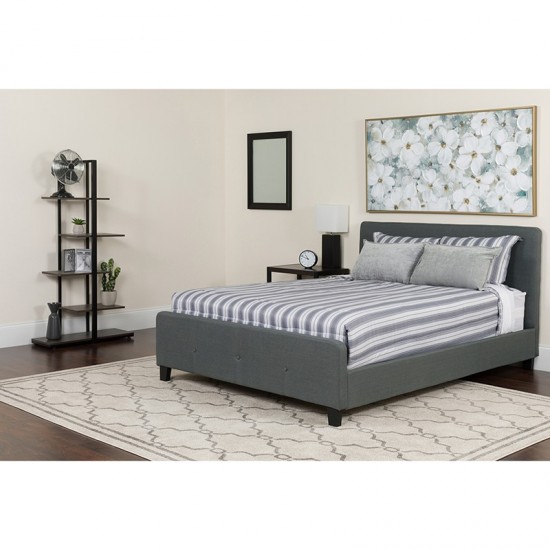 Tribeca Queen Size Tufted Upholstered Platform Bed in Dark Gray Fabric