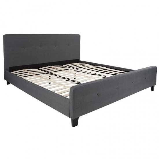 Tribeca King Size Tufted Upholstered Platform Bed in Dark Gray Fabric