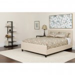 Tribeca Twin Size Tufted Upholstered Platform Bed in Beige Fabric with Memory Foam Mattress