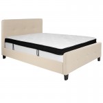 Tribeca Full Size Tufted Upholstered Platform Bed in Beige Fabric with Memory Foam Mattress