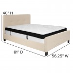 Tribeca Full Size Tufted Upholstered Platform Bed in Beige Fabric with Memory Foam Mattress