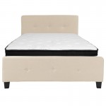 Tribeca Full Size Tufted Upholstered Platform Bed in Beige Fabric with Memory Foam Mattress