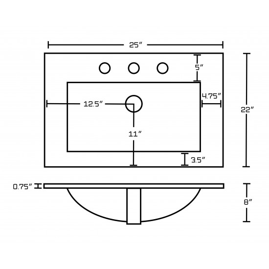 25-in. W 3H8-in. Ceramic Top Set In White Color