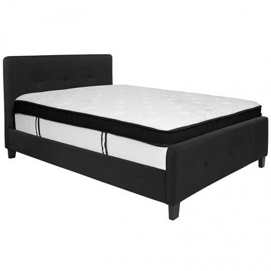 Tribeca Full Size Tufted Upholstered Platform Bed in Black Fabric with Memory Foam Mattress