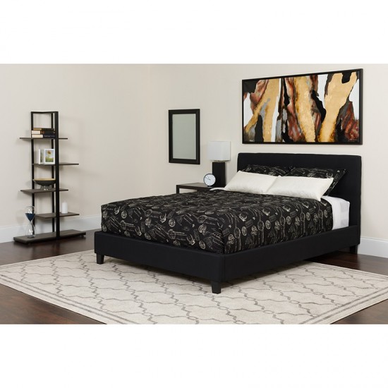 Tribeca Full Size Tufted Upholstered Platform Bed in Black Fabric with Memory Foam Mattress