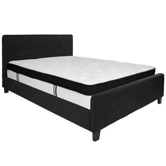 Tribeca Queen Size Tufted Upholstered Platform Bed in Black Fabric with Memory Foam Mattress