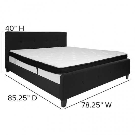 Tribeca King Size Tufted Upholstered Platform Bed in Black Fabric with Memory Foam Mattress