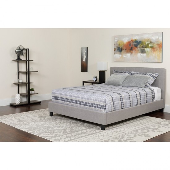 Tribeca Twin Size Tufted Upholstered Platform Bed in Light Gray Fabric with Memory Foam Mattress