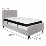 Tribeca Twin Size Tufted Upholstered Platform Bed in Light Gray Fabric with Memory Foam Mattress