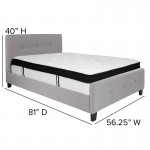 Tribeca Full Size Tufted Upholstered Platform Bed in Light Gray Fabric with Memory Foam Mattress
