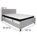 Tribeca Queen Size Tufted Upholstered Platform Bed in Light Gray Fabric with Memory Foam Mattress