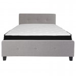 Tribeca Queen Size Tufted Upholstered Platform Bed in Light Gray Fabric with Memory Foam Mattress