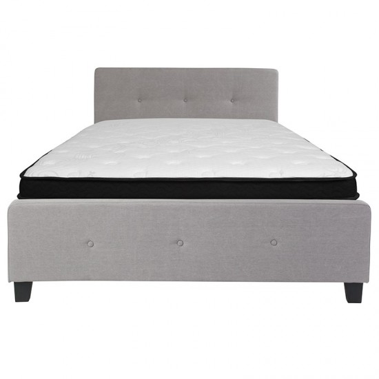 Tribeca Queen Size Tufted Upholstered Platform Bed in Light Gray Fabric with Memory Foam Mattress