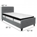 Tribeca Twin Size Tufted Upholstered Platform Bed in Dark Gray Fabric with Memory Foam Mattress