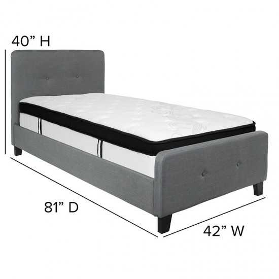 Tribeca Twin Size Tufted Upholstered Platform Bed in Dark Gray Fabric with Memory Foam Mattress