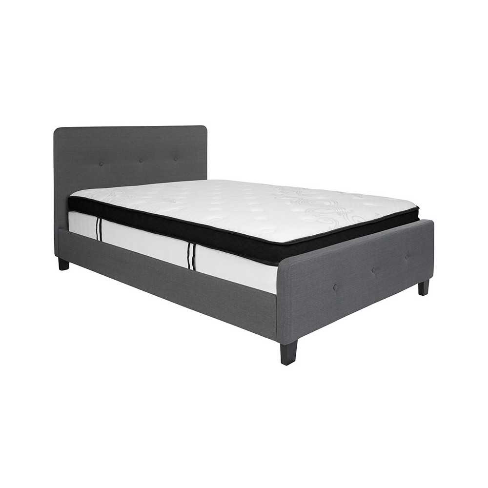 Tribeca Full Size Tufted Upholstered Platform Bed in Dark Gray Fabric with Memory Foam Mattress