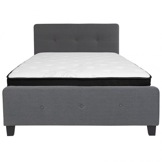 Tribeca Full Size Tufted Upholstered Platform Bed in Dark Gray Fabric with Memory Foam Mattress