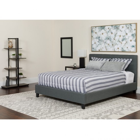 Tribeca King Size Tufted Upholstered Platform Bed in Dark Gray Fabric with Memory Foam Mattress