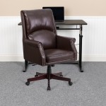 High Back Pillow Back Brown LeatherSoft Executive Swivel Office Chair with Arms