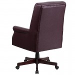 High Back Pillow Back Burgundy LeatherSoft Executive Swivel Office Chair with Arms