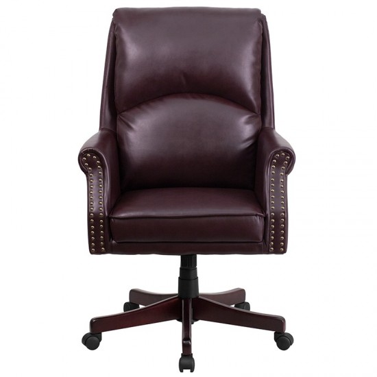 High Back Pillow Back Burgundy LeatherSoft Executive Swivel Office Chair with Arms