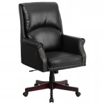 High Back Pillow Back Black LeatherSoft Executive Swivel Office Chair with Arms