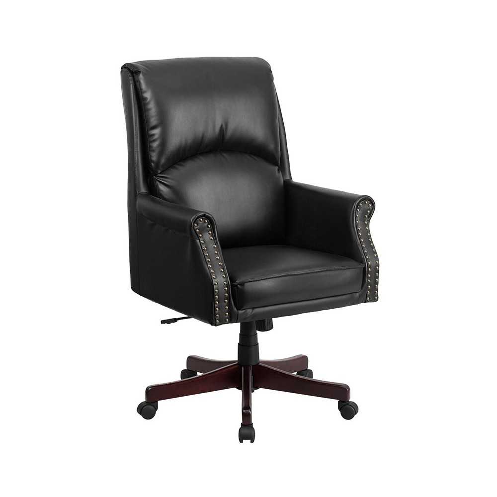 High Back Pillow Back Black LeatherSoft Executive Swivel Office Chair with Arms