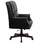 High Back Pillow Back Black LeatherSoft Executive Swivel Office Chair with Arms