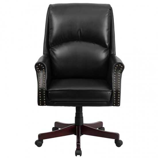 High Back Pillow Back Black LeatherSoft Executive Swivel Office Chair with Arms