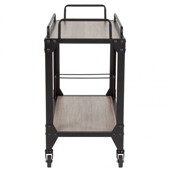 Midtown Light Oak Wood and Iron Kitchen Serving and Bar Cart with Wine Glass Holders