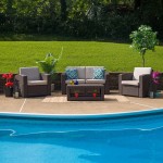 4 Piece Outdoor Faux Rattan Chair, Loveseat and Table Set in Chocolate Brown