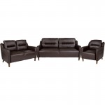 Newton Hill Upholstered Bustle Back Chair, Loveseat and Sofa Set in Brown LeatherSoft