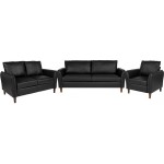 Milton Park Upholstered Plush Pillow Back Chair, Loveseat and Sofa Set in Black LeatherSoft