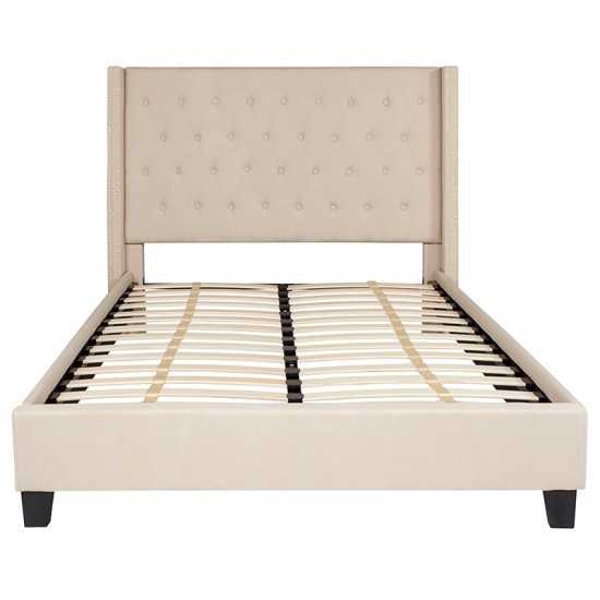 Riverdale Full Size Tufted Upholstered Platform Bed in Beige Fabric