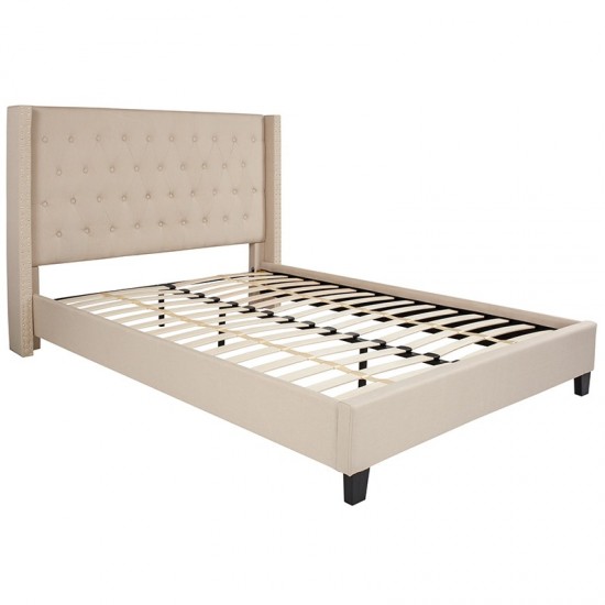 Riverdale Queen Size Tufted Upholstered Platform Bed in Beige Fabric