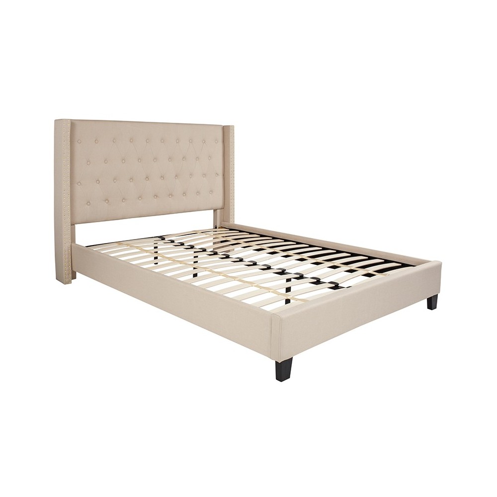 Riverdale Queen Size Tufted Upholstered Platform Bed in Beige Fabric Riverdale Queen Size Tufted Upholstered Platform Bed in Beige Fabric