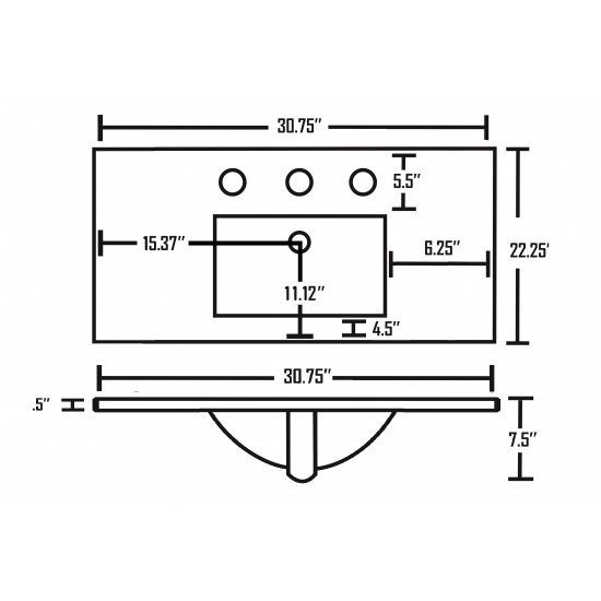30.75-in. W 3H8-in. Ceramic Top Set In White Color