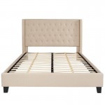Riverdale Queen Size Tufted Upholstered Platform Bed in Beige Fabric