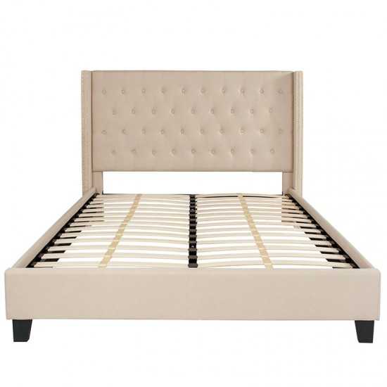 Riverdale Queen Size Tufted Upholstered Platform Bed in Beige Fabric